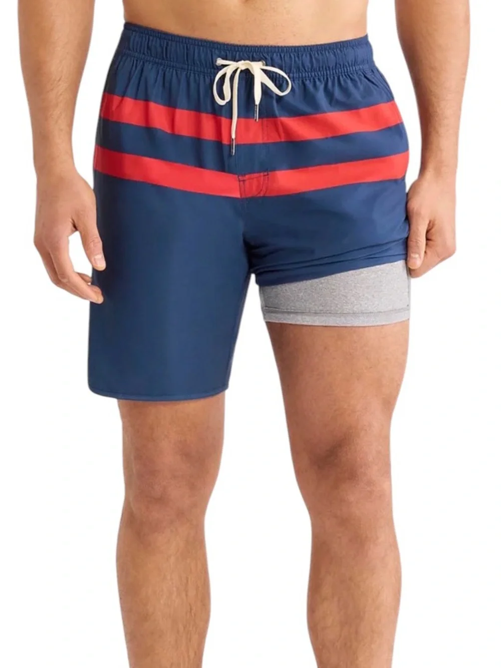 Fair Harbor Men’s Anchor Lined Trunks Navy Red Stripes Large Orig $88